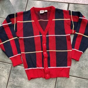 VTG 80s Retro J.G. Hook Red Plaid Chunky Knit Cardigan Sweater